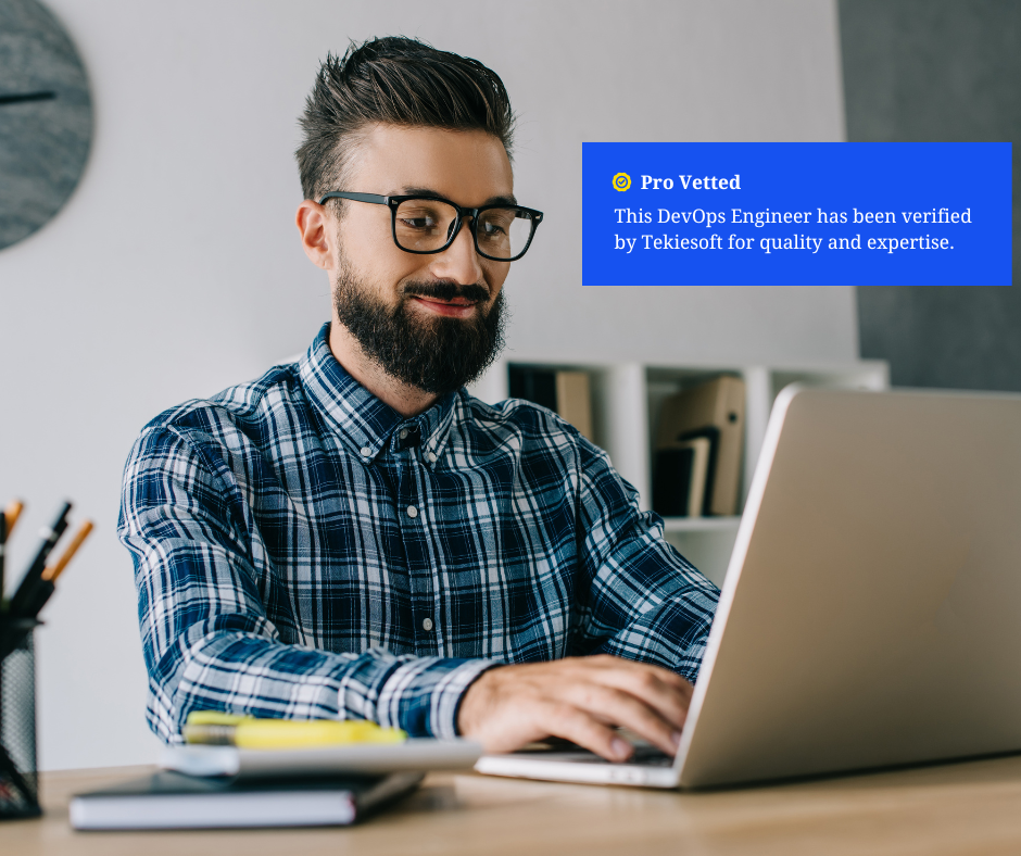 Pro Vetted Tekiesoft Platform Engineer working on a laptop